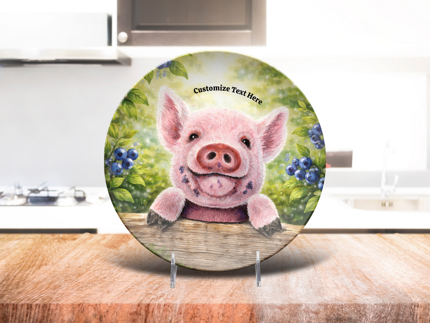 Personalized Kids Plate & Bowl with Pig & Blueberries – Whimsical Tableware for Everyone