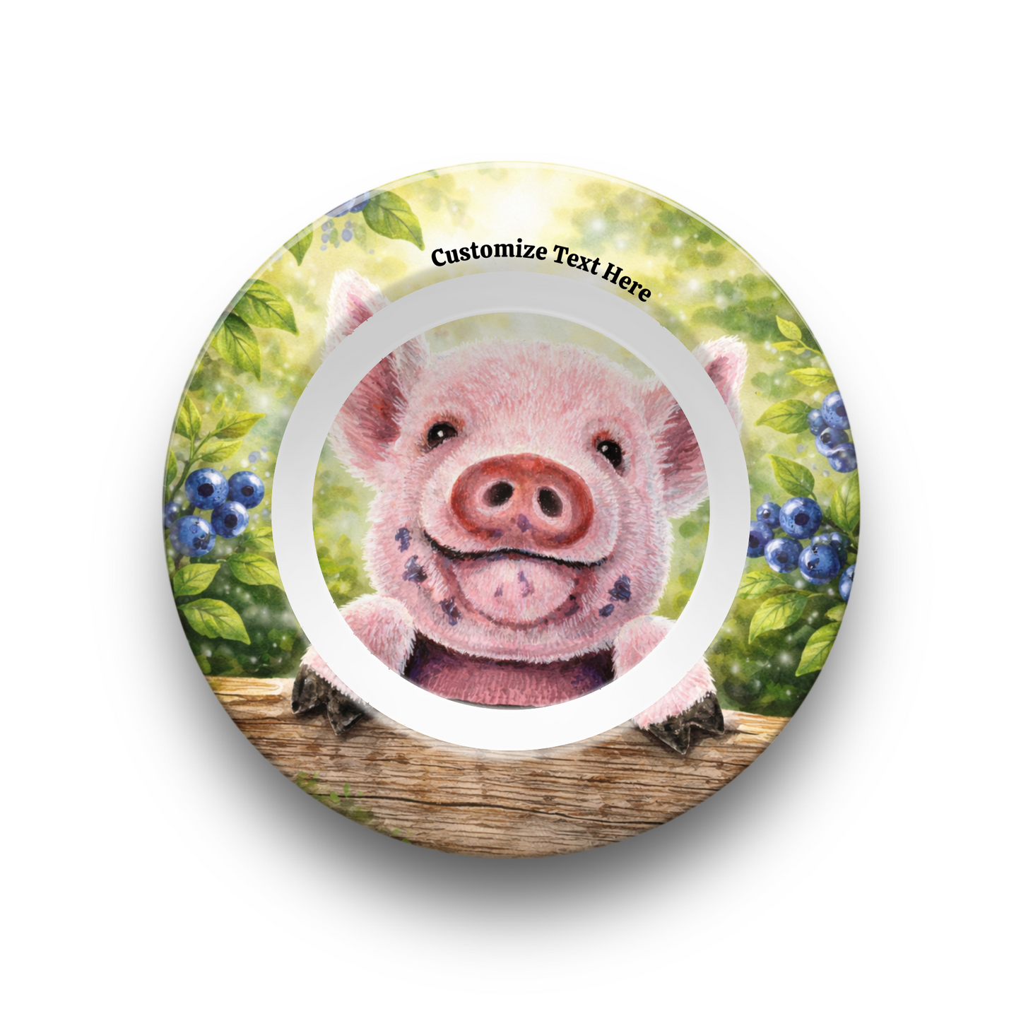 Personalized Kids Plate & Bowl with Pig & Blueberries – Whimsical Tableware for Everyone