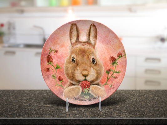 Personalized Kids Plate & Bowl with Bunny & Strawberry – Whimsical Tableware for Children