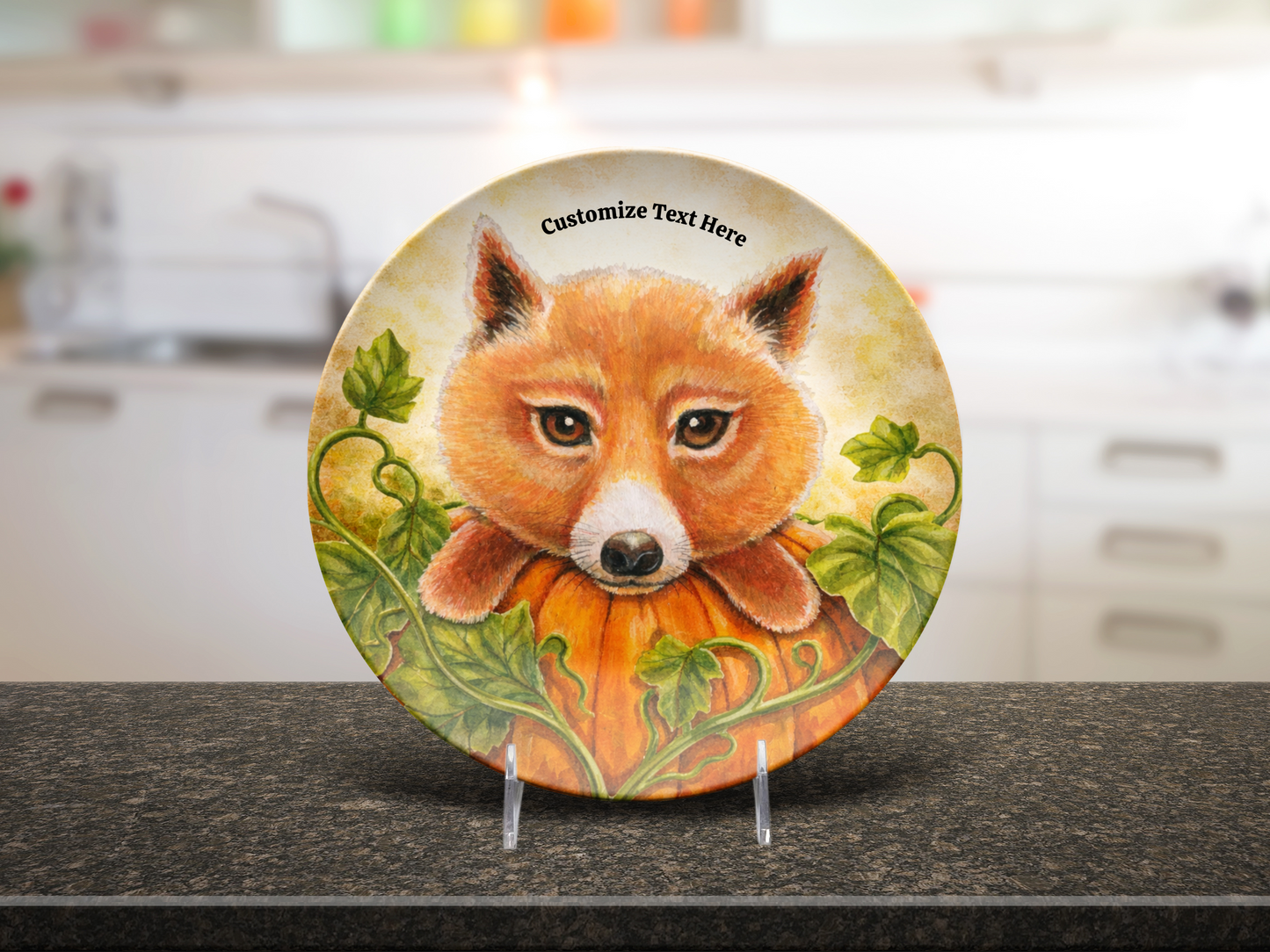 Personalized Plate & Bowl with Fox & Pumpkin – Whimsical Tableware for Everyone