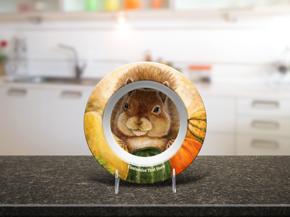 Personalized Plate & Bowl with Squirrel & Squash – Whimsical Tableware for Everyone