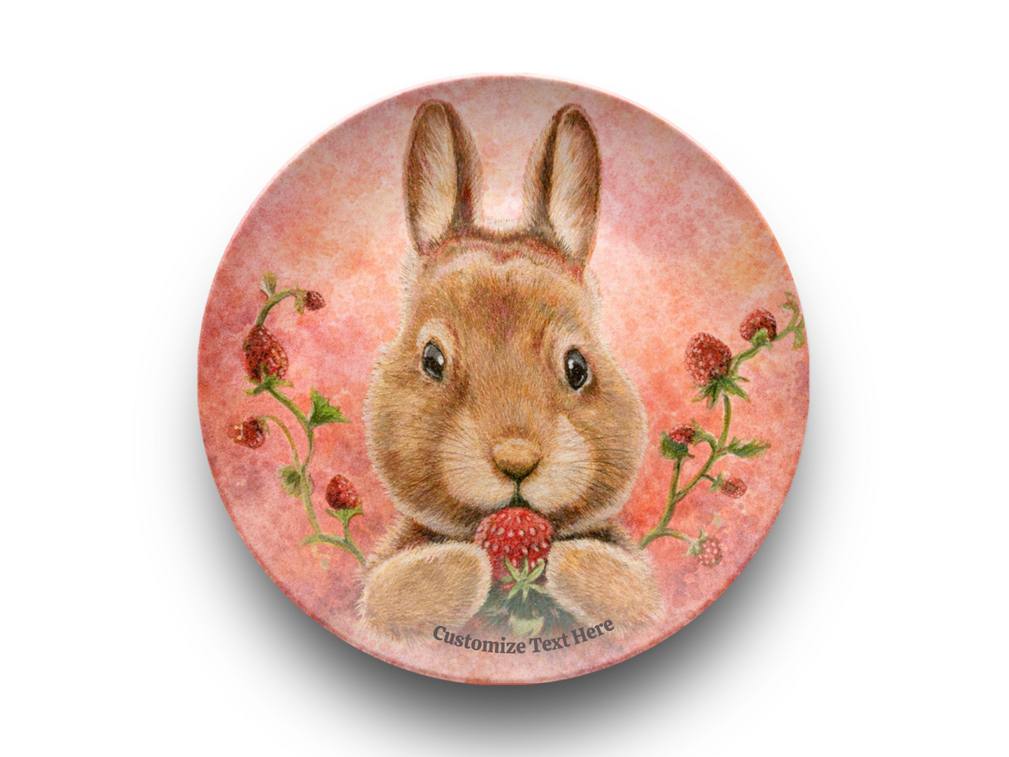 Personalized Kids Plate & Bowl with Bunny & Strawberry – Whimsical Tableware for Children