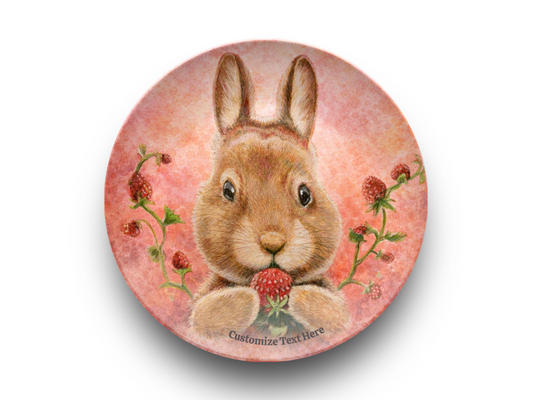 Personalized Kids Plate & Bowl with Bunny & Strawberry – Whimsical Tableware for Children