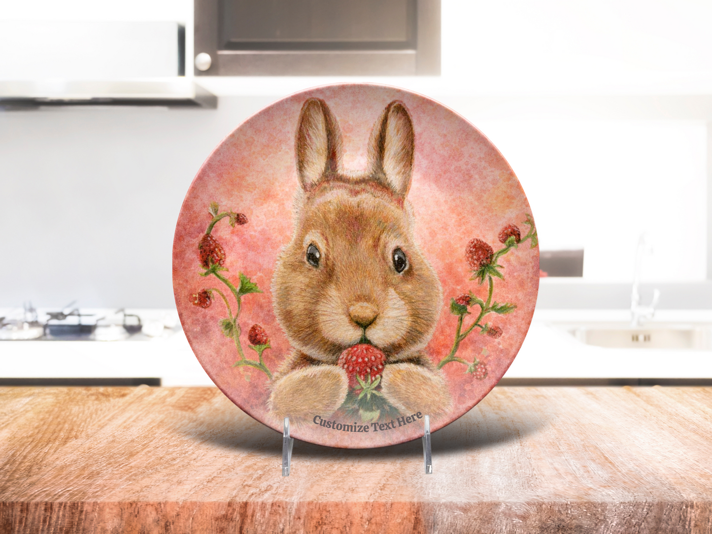 Personalized Kids Plate & Bowl with Bunny & Strawberry – Whimsical Tableware for Children