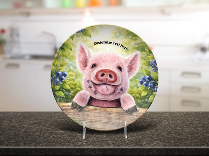 Personalized Kids Plate & Bowl with Pig & Blueberries – Whimsical Tableware for Everyone