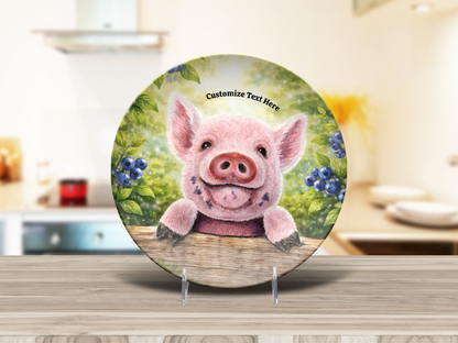 Personalized Kids Plate & Bowl with Pig & Blueberries – Whimsical Tableware for Everyone