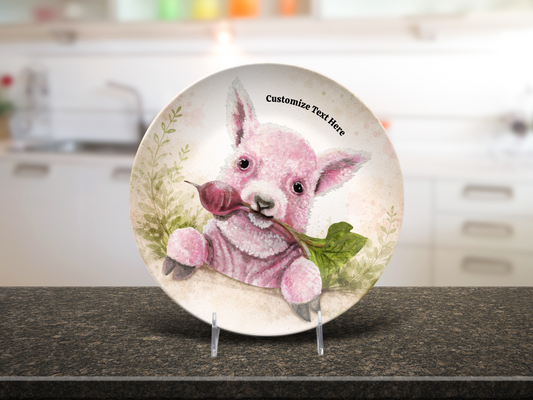 Whimsical Pink Baby Sheep Plate & Bowl – Personalized Tableware