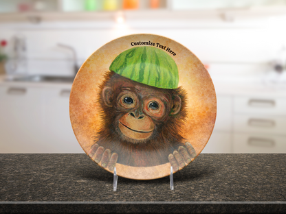 Personalized Kids Plate & Bowl with Monkey & Watermelon – Whimsical Tableware for Children