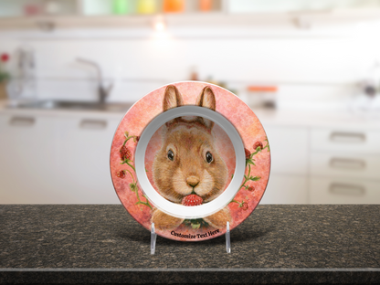 Personalized Kids Plate & Bowl with Bunny & Strawberry – Whimsical Tableware for Children