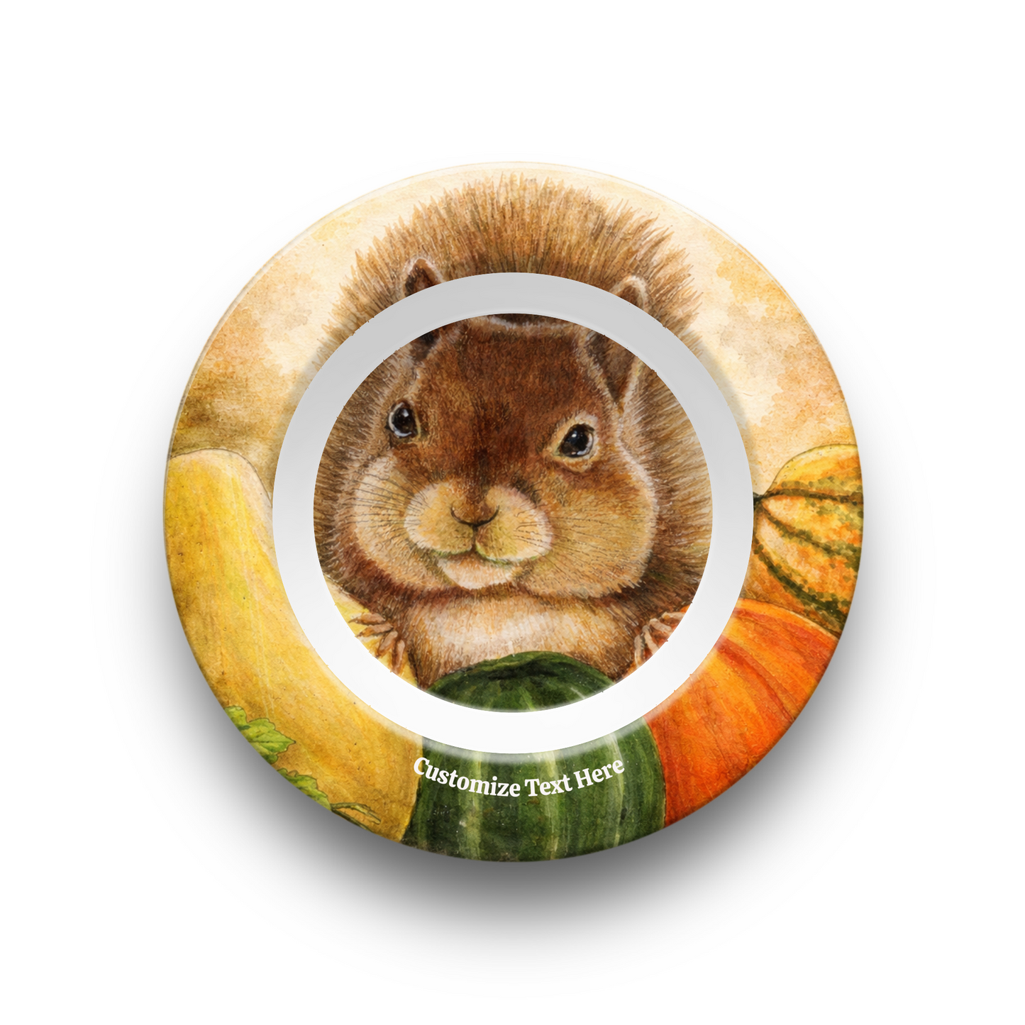 Personalized Plate & Bowl with Squirrel & Squash – Whimsical Tableware for Everyone