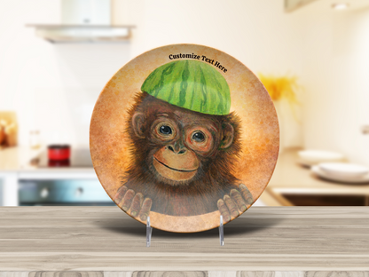 Personalized Kids Plate & Bowl with Monkey & Watermelon – Whimsical Tableware for Children