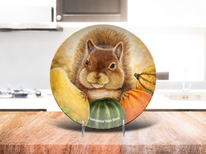 Personalized Plate & Bowl with Squirrel & Squash – Whimsical Tableware for Everyone