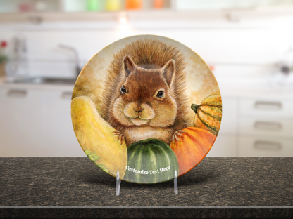 Personalized Plate & Bowl with Squirrel & Squash – Whimsical Tableware for Everyone