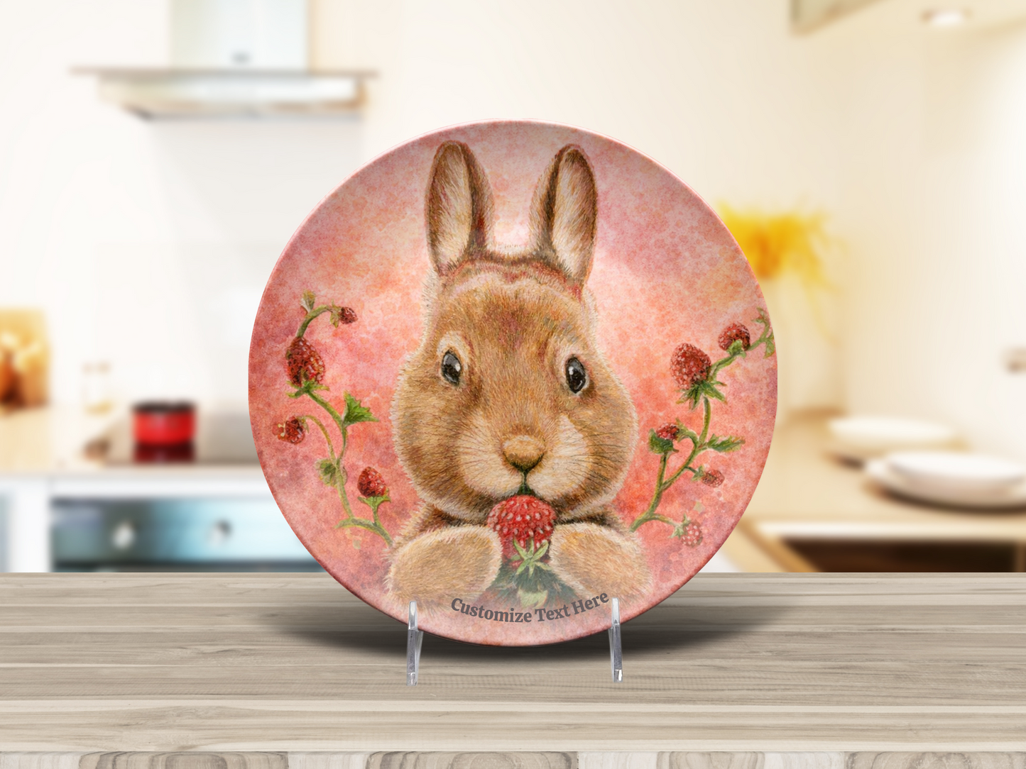 Personalized Kids Plate & Bowl with Bunny & Strawberry – Whimsical Tableware for Children
