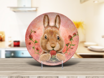 Personalized Kids Plate & Bowl with Bunny & Strawberry – Whimsical Tableware for Children