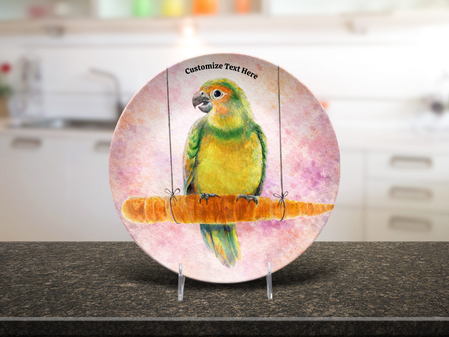 Personalized Kids Plate & Bowl with Parrot on a Carrot – Whimsical Tableware for Everyone