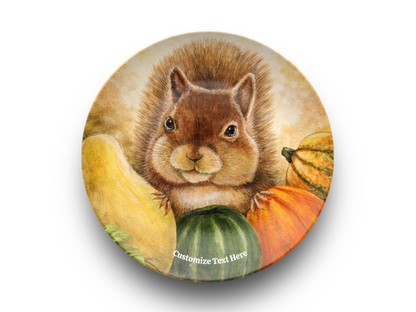 Personalized Plate & Bowl with Squirrel & Squash – Whimsical Tableware for Everyone